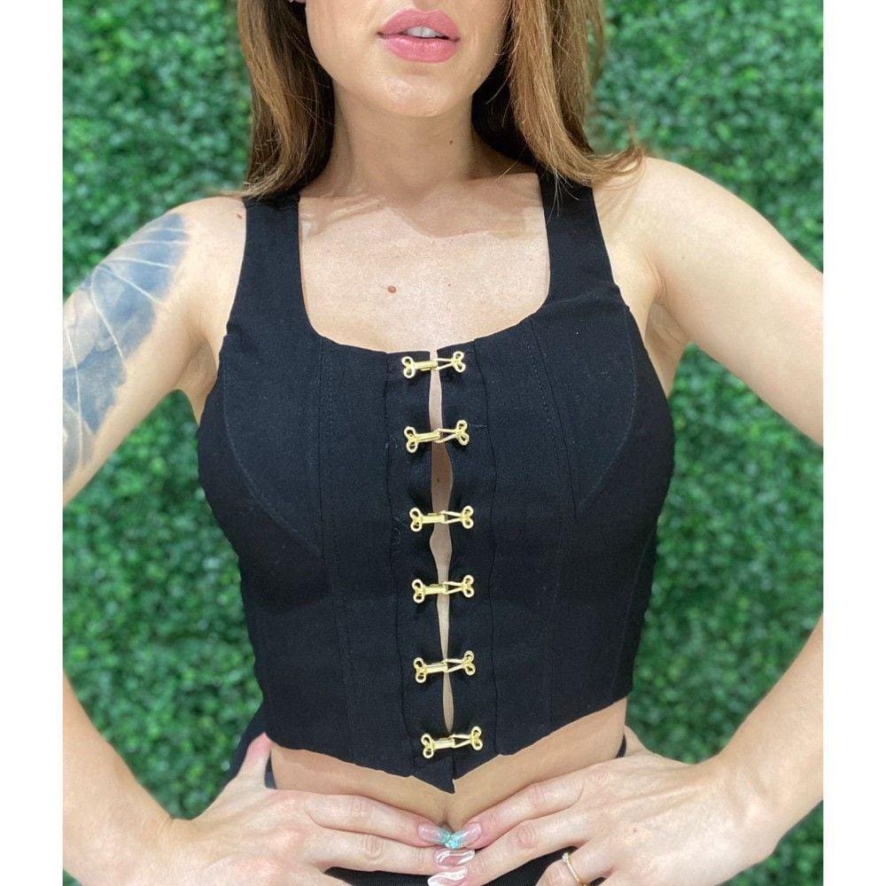 Cropped Slim Colchetes Preto