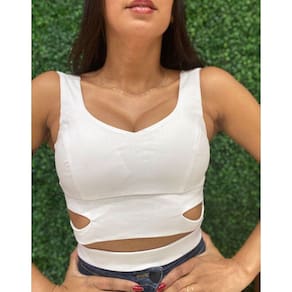 Cropped Slim com Bojo Zíper e Recorte Branco