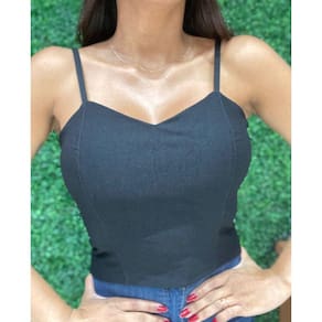 Cropped Slim Básico Alça com Regulagem Preto