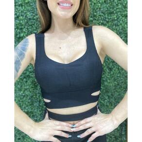 Cropped Slim com Bojo Zíper e Recorte Preto