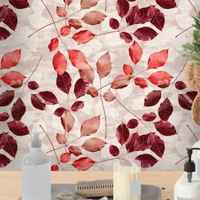 Papel de Parede 15M 6M Folhas Seca natureza vermelha Viníl Estilo Folhagem Outono Moderno Auto Colante