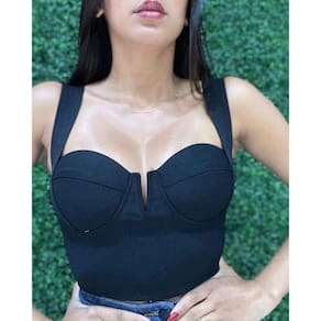 Cropped Slim Bojo Estruturado com Alça Lateral Preto