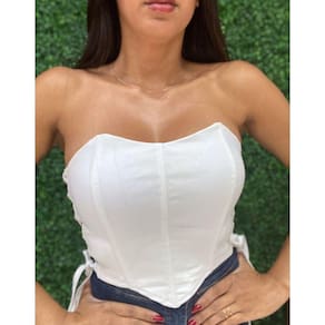 Cropped Slim Corselet com Tranças Laterais Branco
