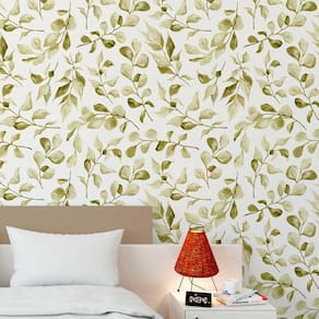 Papel de Parede 12M Adesivo Flores inglês 3d  Verde Claro Estilo Figueira Auto Colante Realista