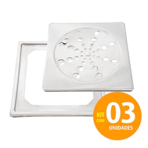 Grelha Abre Fecha+Porta Grelha Quadrada 15x15cm Inox Kit03Un