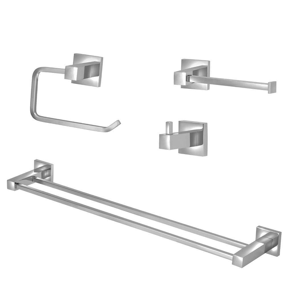 Kit Acessórios Quadrado Banheiro 100% Metal Cromado 4 Peças