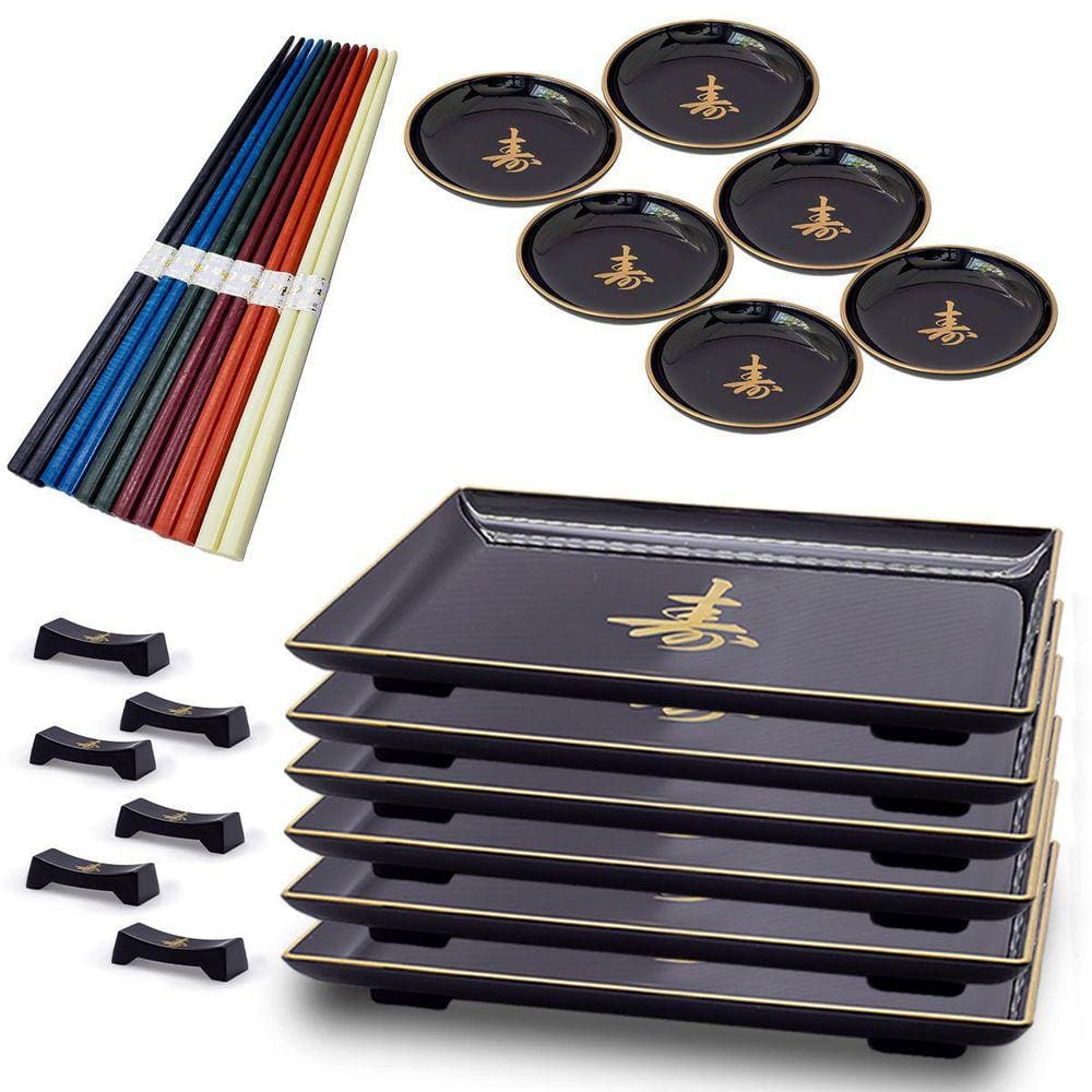 Kit Oriental P/6 Pessoas Molheira Hashi Prato Descanso Hashi