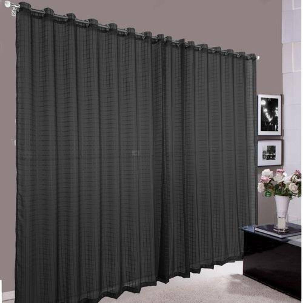 Cortina Voal Quadriculado Preto 4,00X2,80