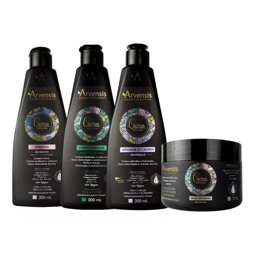 Kit Shampoo Cachos + Cond.Cachos +Ativador + Geleia Alta.Fix