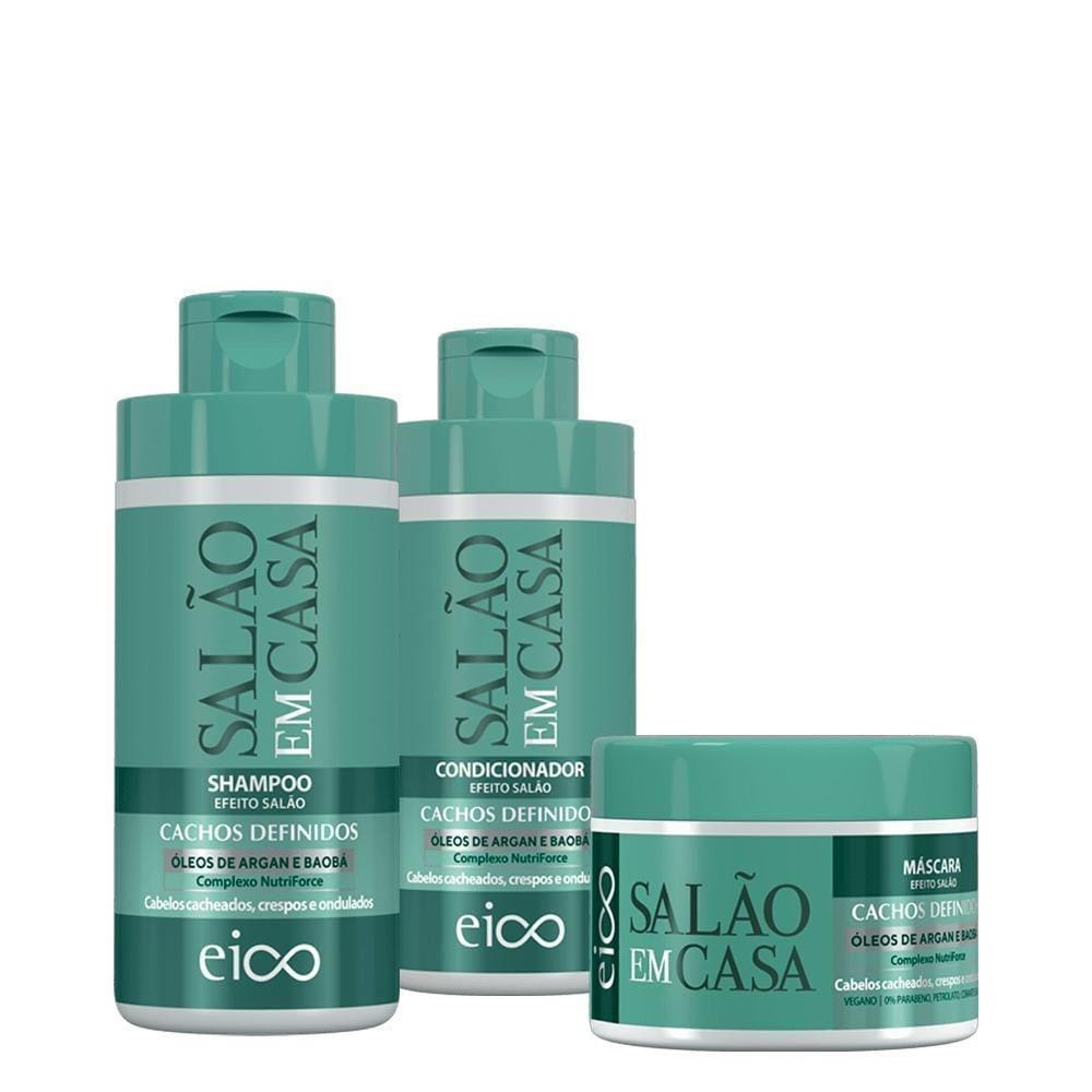 Eico Salão Em Casa Cachos Sh 450Ml + Cond 400Ml + Máscara