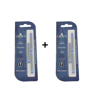 Kit 2 Cargas Caneta Crown Tinteiro Com 3 Refil CA32005 Azul Preto