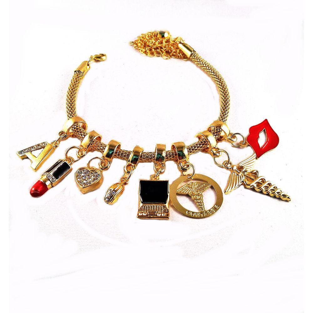 Pulseira Berloques Contabilidade Contábil Folheado Ouro 18k