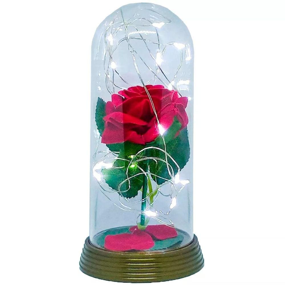 Luminária Cúpula A Bela E A Fera Rosa Vermelha Aveludada