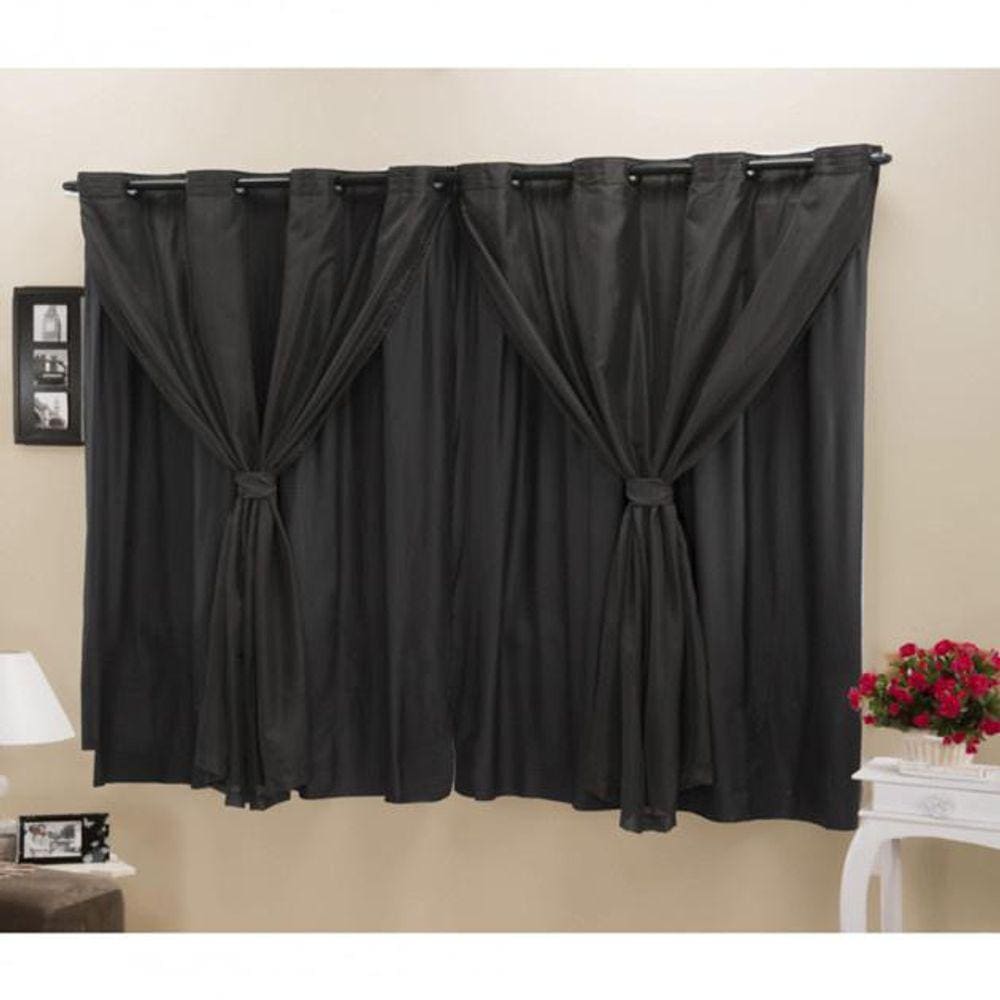Cortina Blackout Pvc Com Tecido Voil 2,80 M X 1,80 M Preto