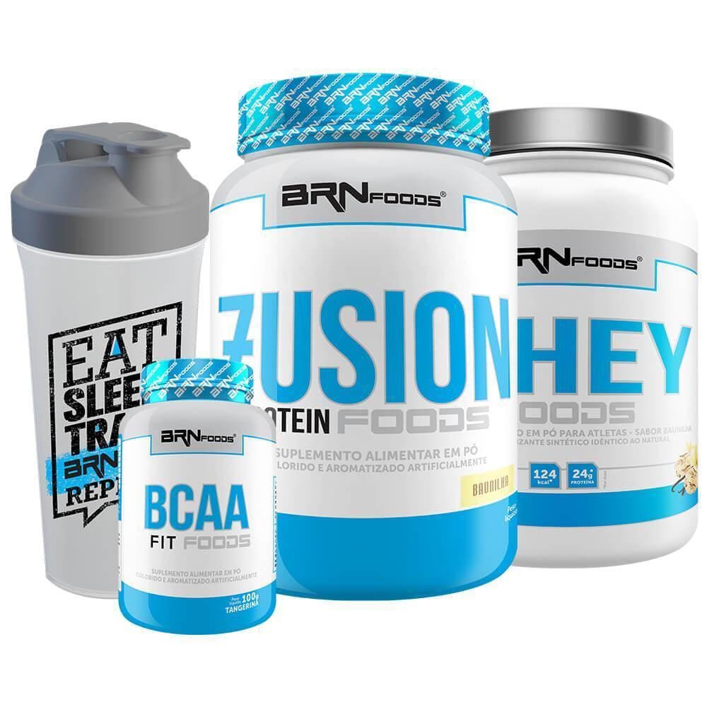 Kit Fusion Protein + Whey Foods + Bcaa + Coqueteleira