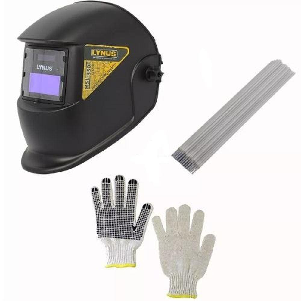 Kit Soldador Mascara Automática 3kg Eletrodo 2 Par Luva
