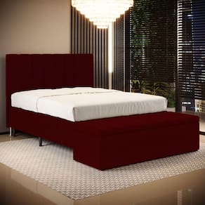 Cabeceira Nashira e Calçadeira Baú Navi 140 para Cama de Casal Z-002 Sued Bordô Aradecor