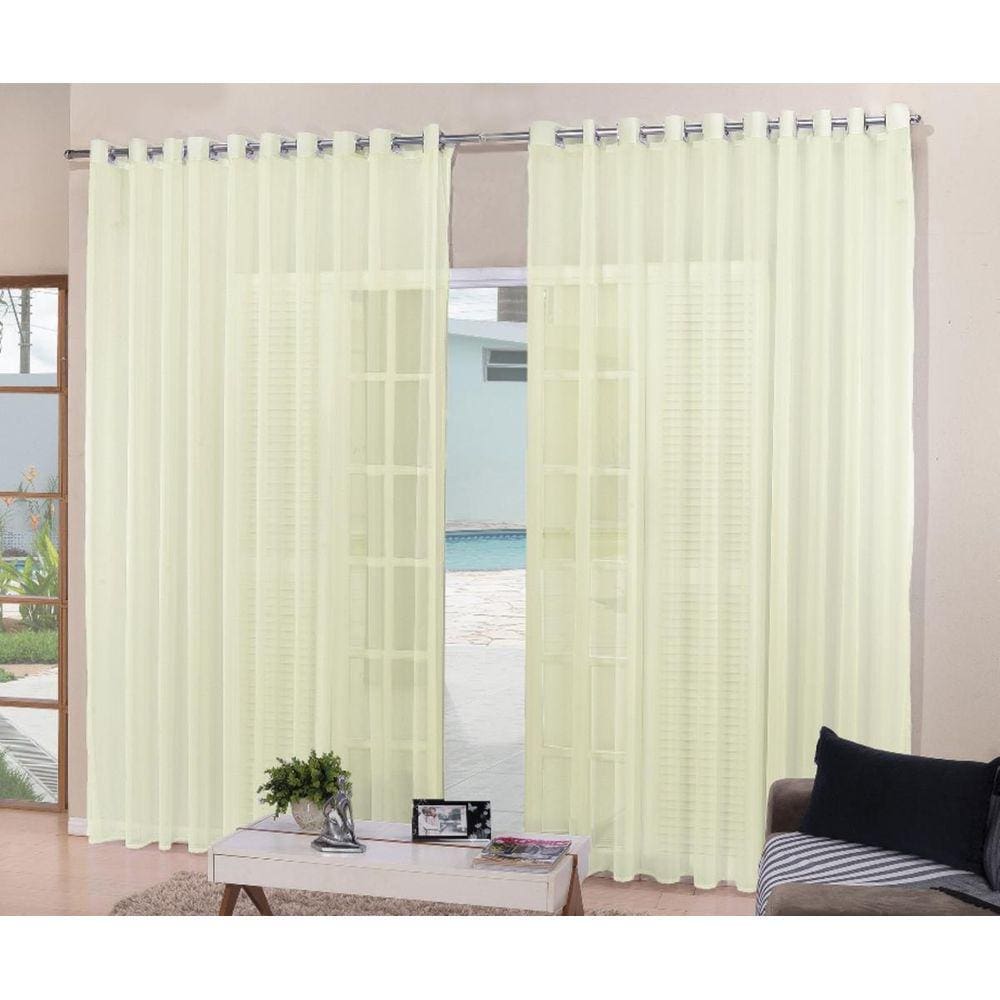 Cortina Para Sala Quarto Voal Liso Palha 3,00X2,50