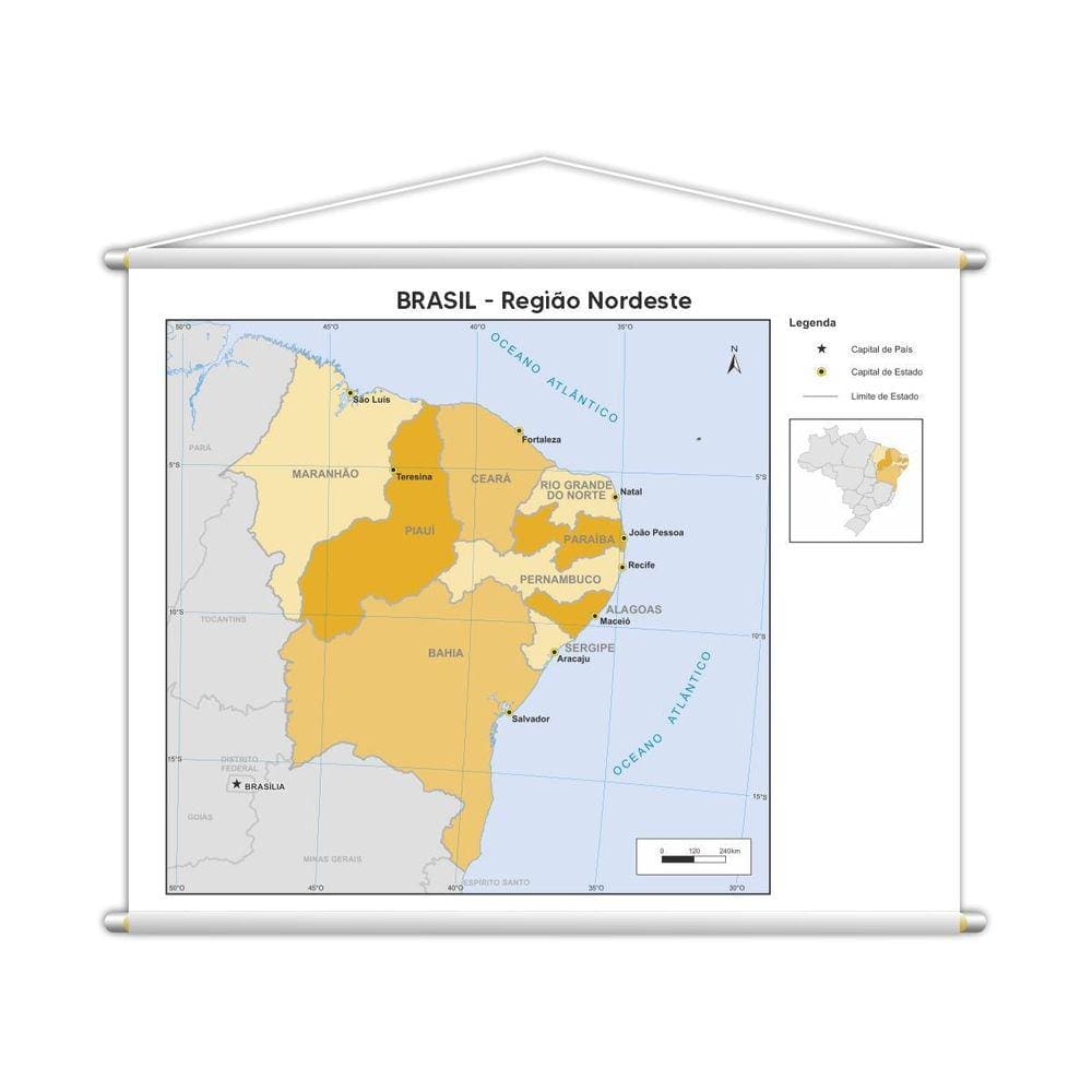 Banner Mapa Escolar Região Nordeste Geografia 100X80Cm