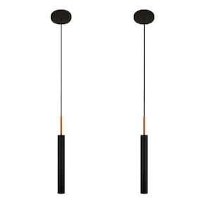 Kit 2 Luminárias Tubo Pendente Teto Mesa Preto Cobre 40Cm