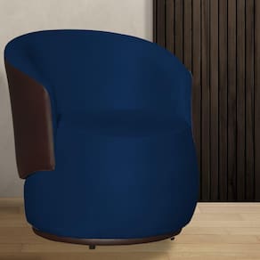 Poltrona Orgânica Beatriz Suede Azul Marinho Com Composê Corino Marrom - Vallisa Decor