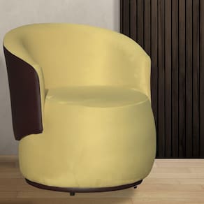 Poltrona Orgânica Beatriz Suede Amarelo Com Composê Corino Marrom - Vallisa Decor