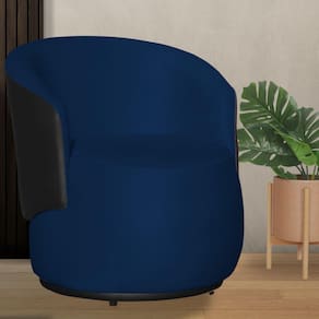 Poltrona Orgânica Beatriz Com Composê Corino Preto Suede Azul Marinho - Vallisa Decor