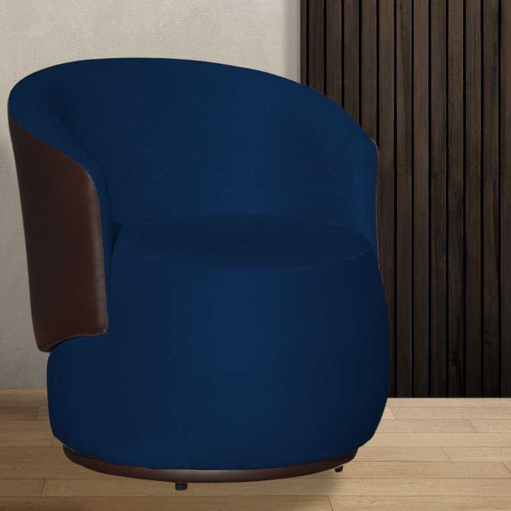 Poltrona Orgânica Beatriz Com Composê Corino Marrom Suede Azul Marinho - Vallisa Decor