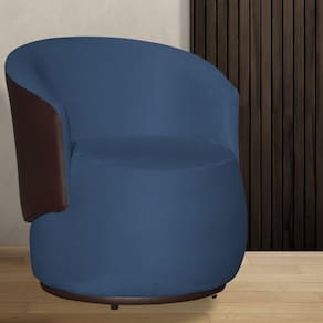 Poltrona Orgânica Beatriz Suede Azul Royal Com Composê Corino Marrom - Vallisa Decor