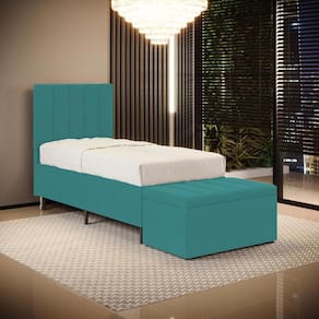 Cabeceira Nashira e Calçadeira Baú Navi 90 para Cama de Solteiro Z-016 Sued Azul Turquesa Aradecor