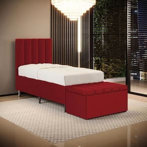 Cabeceira Nashira e Calçadeira Baú Navi 90 para Cama de Solteiro N-033 Veludo Vermelho Aradecor