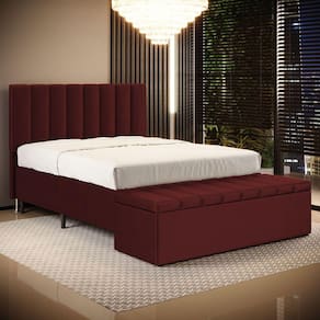 Cabeceira Nashira e Calçadeira Baú Navi 160 para Cama Queen N-034 Veludo Bordô Aradecor