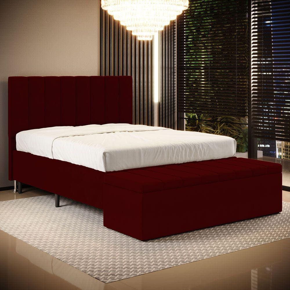 Cabeceira Nashira e Calçadeira Baú Navi 160 para Cama Queen Z-002 Sued Bordô Aradecor