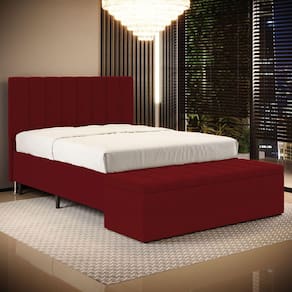 Cabeceira Nashira e Calçadeira Baú Navi 160 para Cama Queen Z-001 Sued Vermelho Aradecor