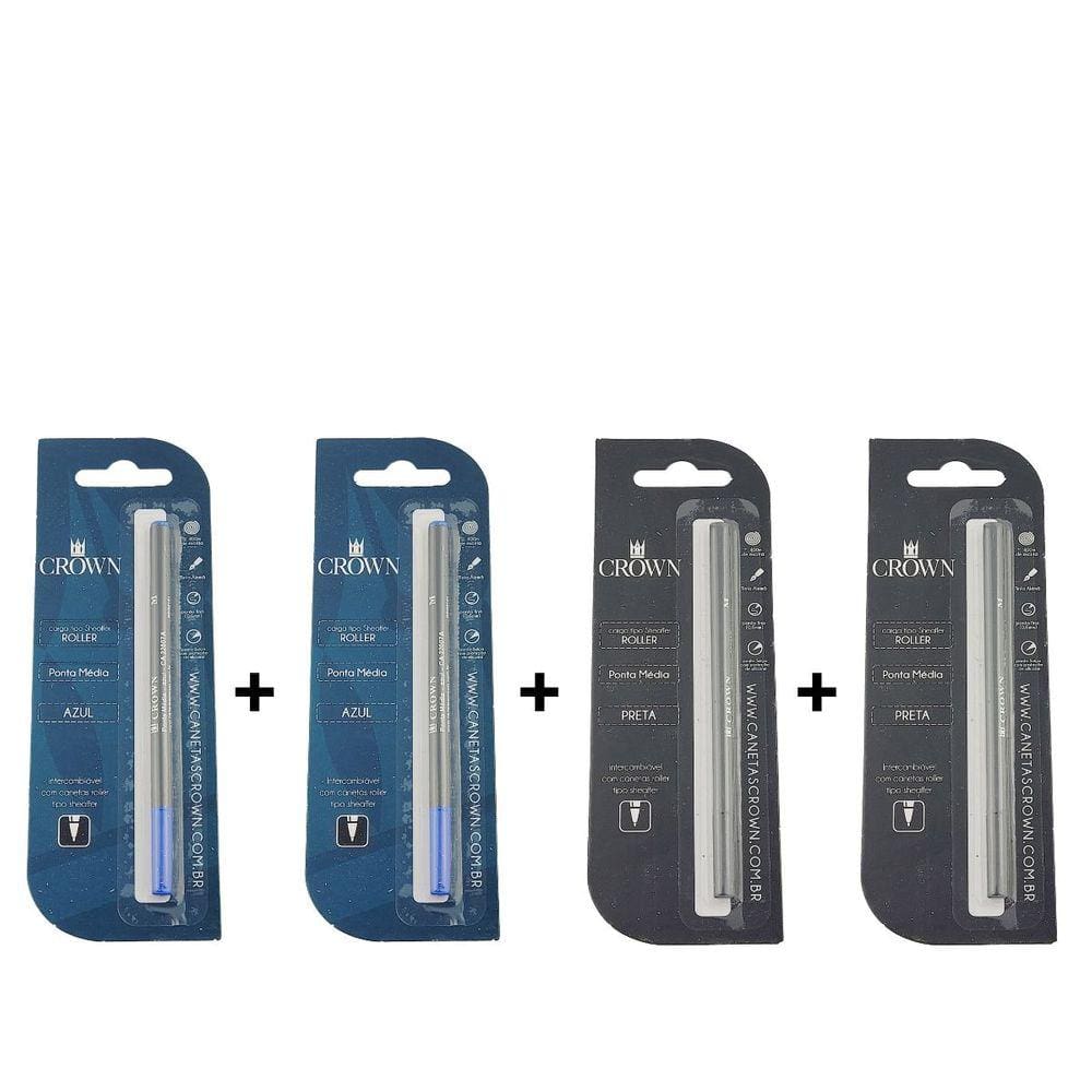 Kit Carga Para Caneta Crown RollerBall - Ca22007 Azul Preta ( Kit com 2 Unidades)