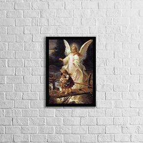 Quadro Anjo Da Guarda Vintage 45X34 Com Vidro Preta