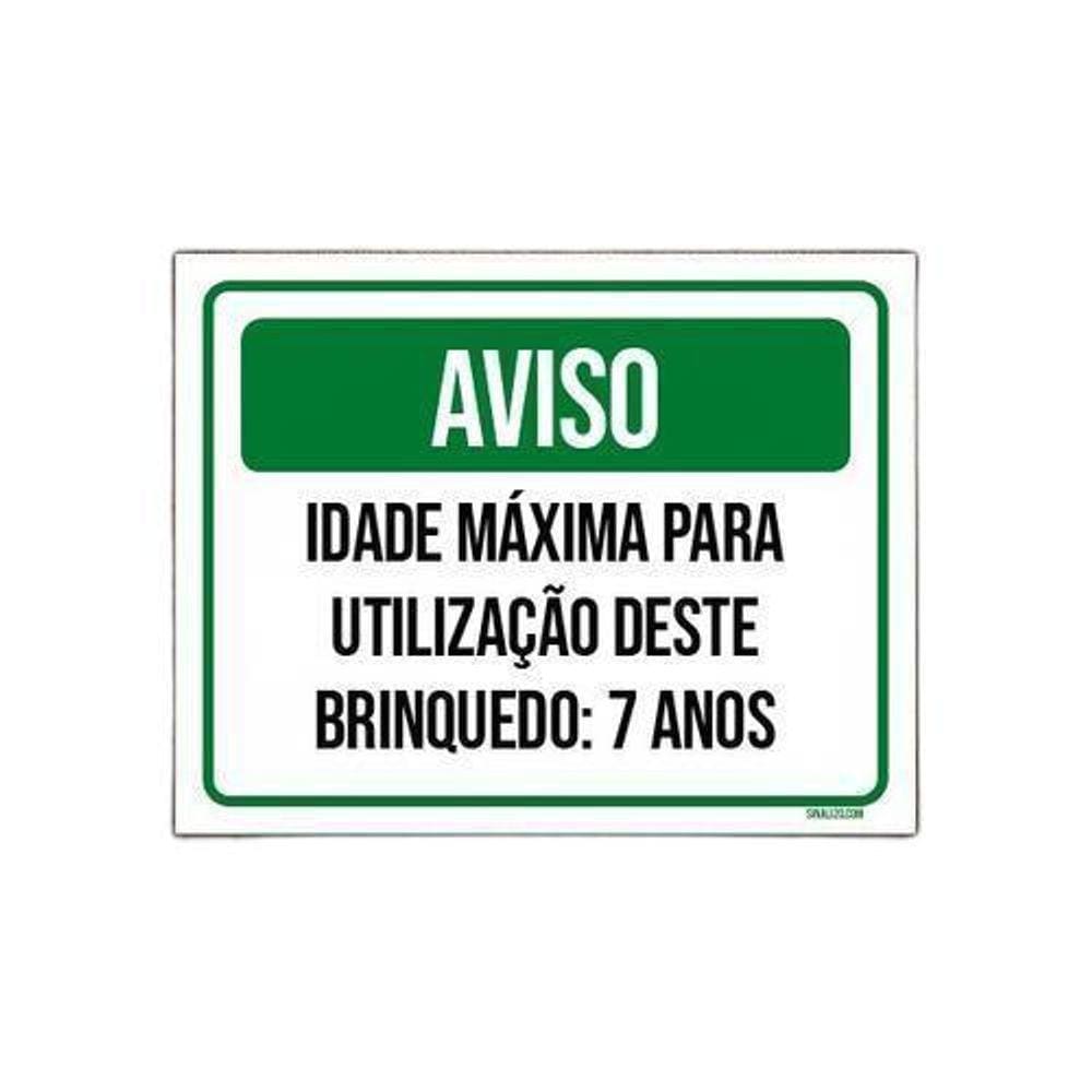 Kit 10 Placas Aviso Idade Máxima Utilização Brinquedo 7 Anos