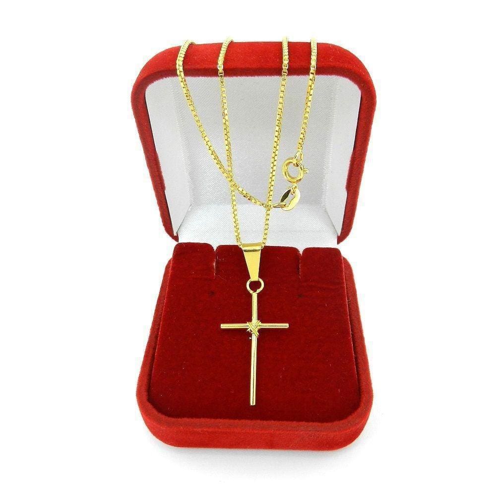 Corrente Masculina 50Cm 0.8Mm Cruz 30Mm Folheado Ouro Cr817