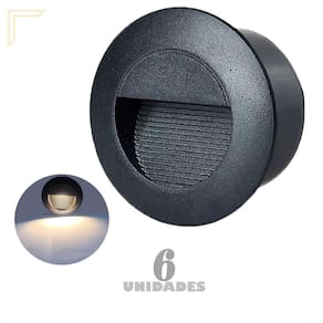 Kit 6 Balizador Preto De Embutir Parede Redondo Muro Lup74