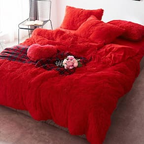 Kit Jogo De Cama Vermelho Super King 6 Peças Edredom Pelúcia