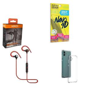 Kit Capinha Samsung A04 Fone Bluetooth E Película 9D