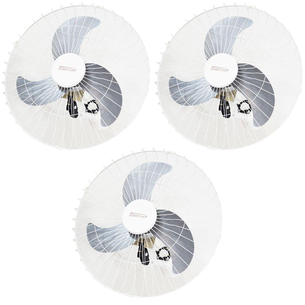 Kit 3 Ventiladores Parede 60cm 200W Industrial Turbo Turbão 3 Pás Bivolt 110V 220V Branco Vitalex