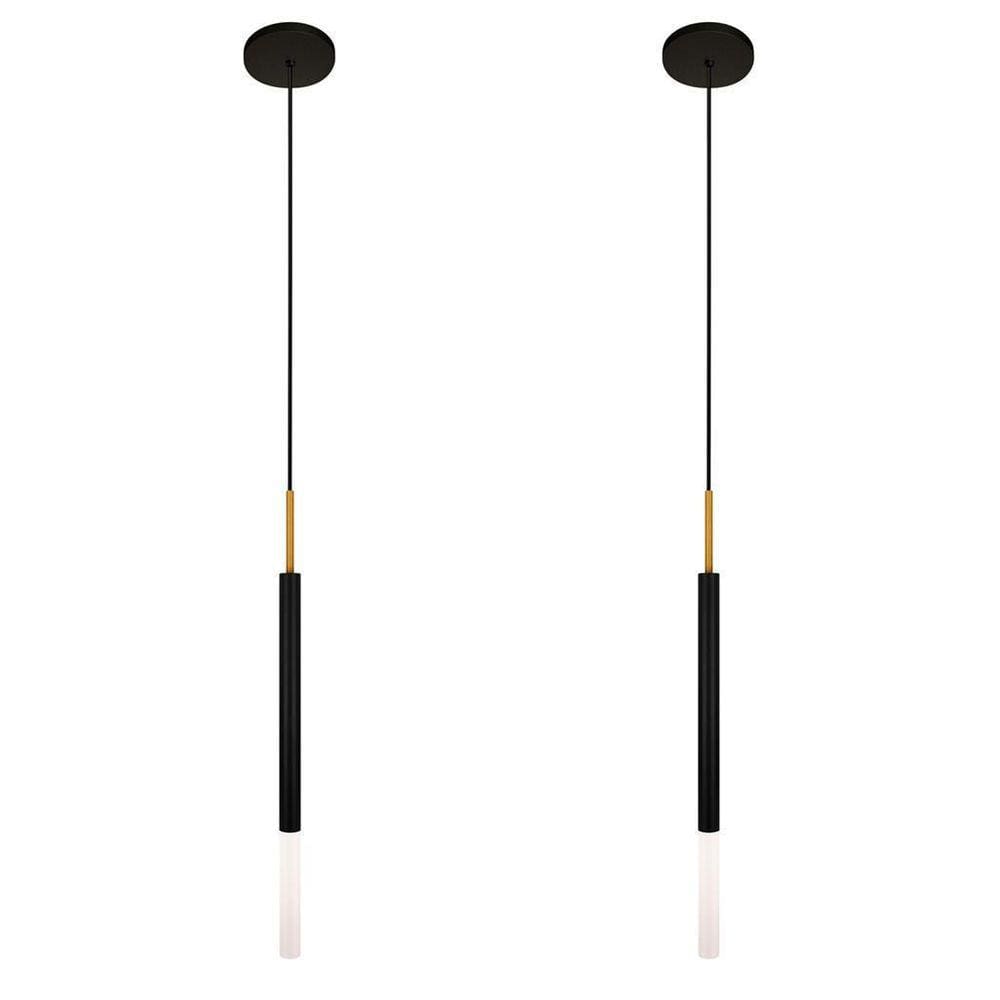 Kit 2 Luminárias Teto Pendente Tubo Difusor Preto Dourado