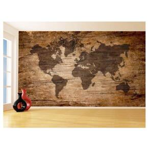 Papel De Parede 3D Mapa Mundi Madeira Arte Cores 3,5M Nmu25