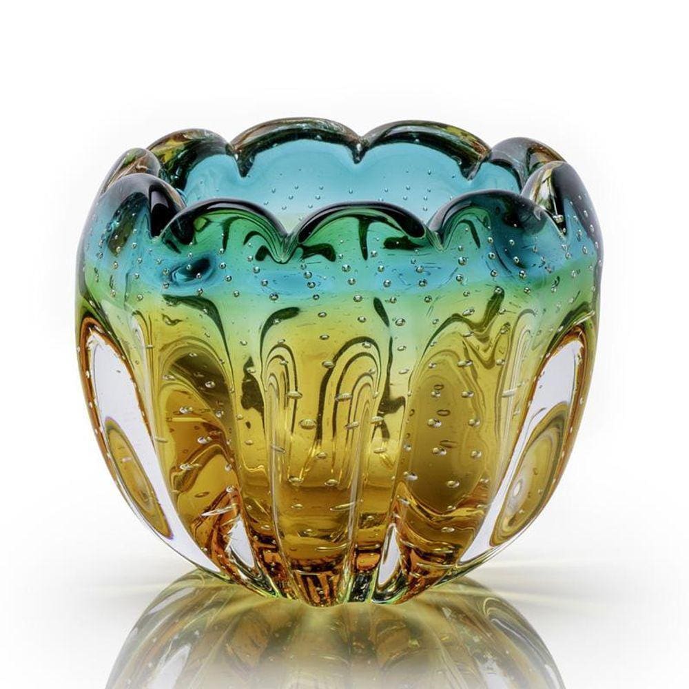Vaso Em Cristal Murano Esmeralda E Âmbar - São Marcos 15Cm