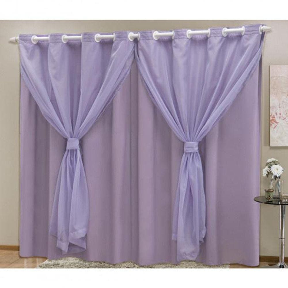 Cortina Blackout Pvc Com Tecido Voil 2,80 M X 2,30 M Lilás