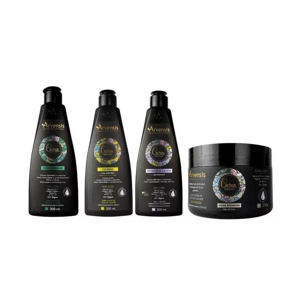 Kit Arvensis Cachos Cond + Co-Wash + Gelatina + Ativador Ond