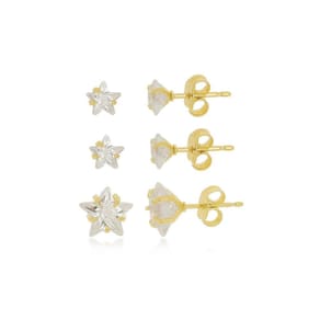 Brinco Trio Estrelas Zircônia Banhado A Ouro 18K