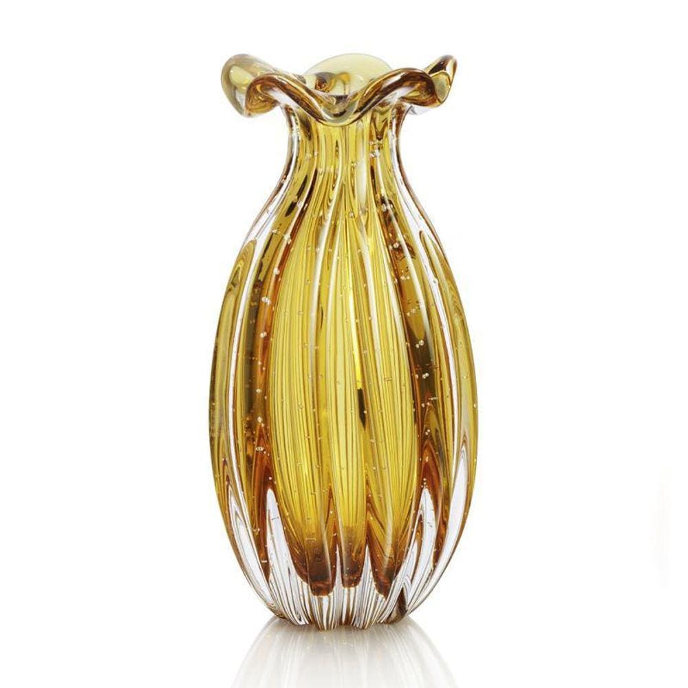 Vaso Trouxinha Em Cristal Murano Âmbar - São Marcos 24Cm