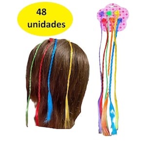 Kit 48 Mechas Coloridas Com Piranha Aplique Cabelo Infantil